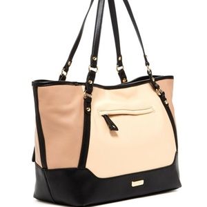 Jessica Simpson Leather Tan & Black Jackie Tote
